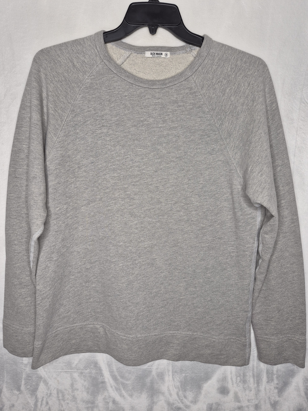 Buck Mason French Terry Raglan Crewneck Sweatshirt Heather Gray Mens Medium